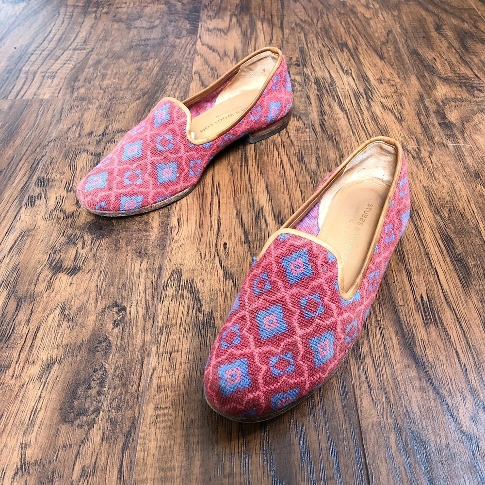 Stubbs & Wootton • needlepoint smoking loafer red blue moroccan pattern tapestry